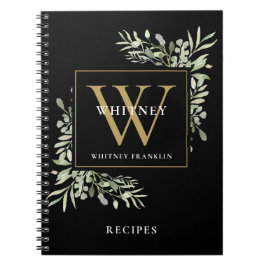 Modern Grey Guld Monogram Namn Recipe Cookbook Anteckningsbok