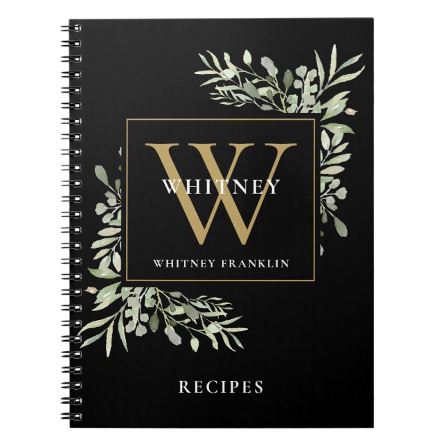 Modern Grey Guld Monogram Namn Recipe Cookbook Anteckningsbok (Framsidan)