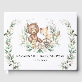 Modern Grey Guld Woodland Animals Neutralt Baby Gästböcker