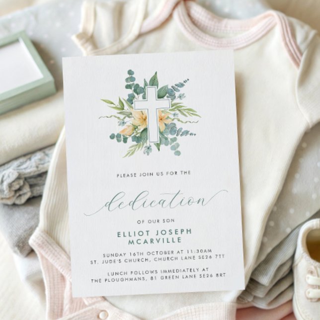 Modern Grey Kor-skript Baby Dedication Inbjudningar (Skapare uppladdad)