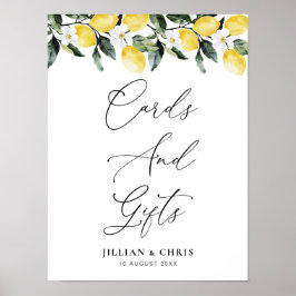 Modern Grey Lemon-Blommigt-kort och presentkort Poster