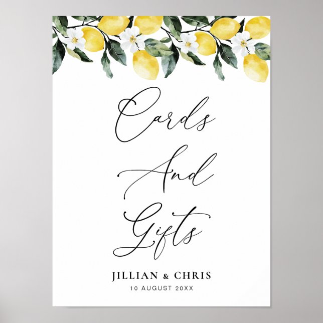 Modern Grey Lemon-Blommigt-kort och presentkort Poster (Framsidan)