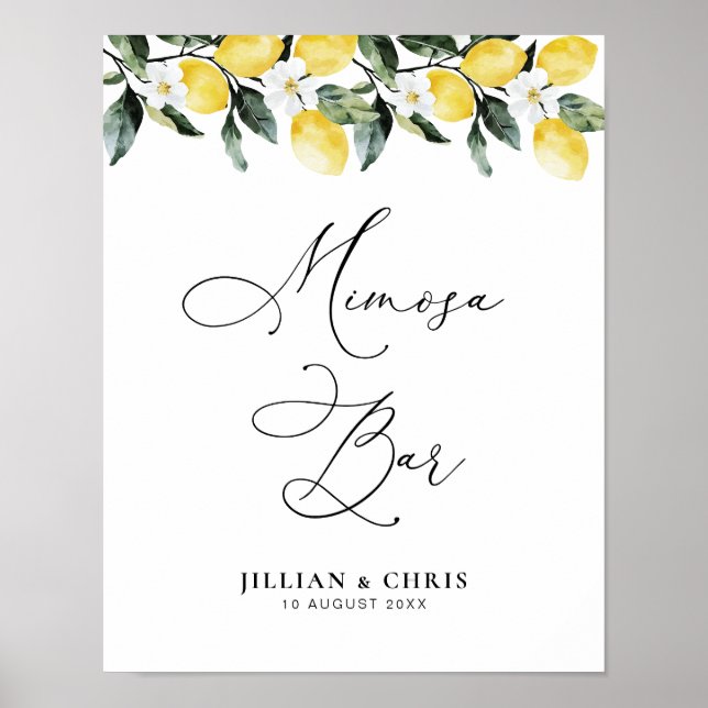 Modern Grey Lemon Blommigt mimosa pub-tecken Poster (Framsidan)