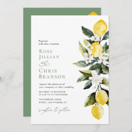 Modern Grey Lemon Blommigt Weddding Inbjudningar