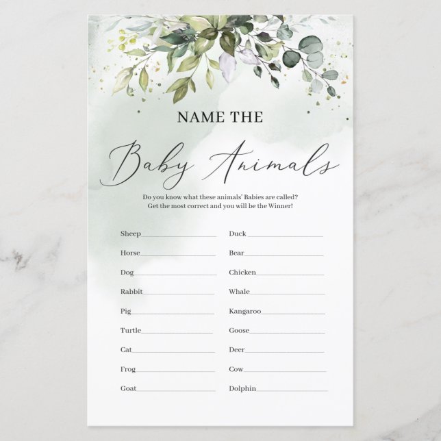 Modern grey löv namn i baby djur-spelet (Framsida)