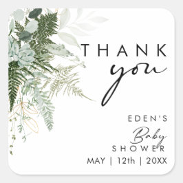 Modern Grey och Guld Baby Shower Tack Fyrkantigt Klistermärke