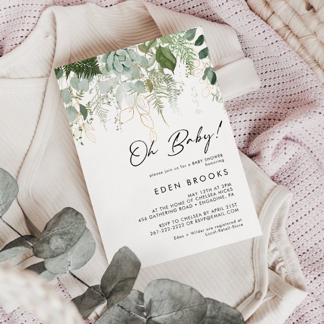 Modern Grey och Guld Oh Baby! Baby Shower Inbjudningar (Skapare uppladdad)