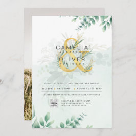 Modern Grey PHOTO-bröllopsinbjudan QR CODE Inbjudningar