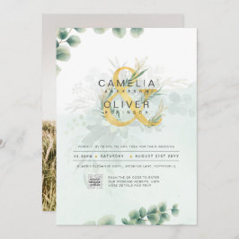 Modern Grey PHOTO-bröllopsinbjudan QR CODE Inbjudningar