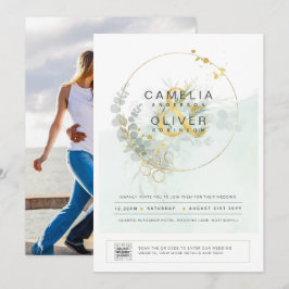 Modern Grey PHOTO-bröllopsinbjudan QR CODE Inbjudningar