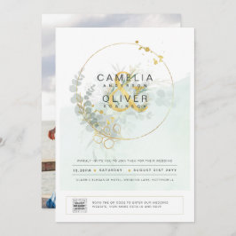 Modern Grey PHOTO-bröllopsinbjudan QR CODE Inbjudningar