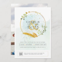 Modern Grey PHOTO-bröllopsinbjudan QR CODE