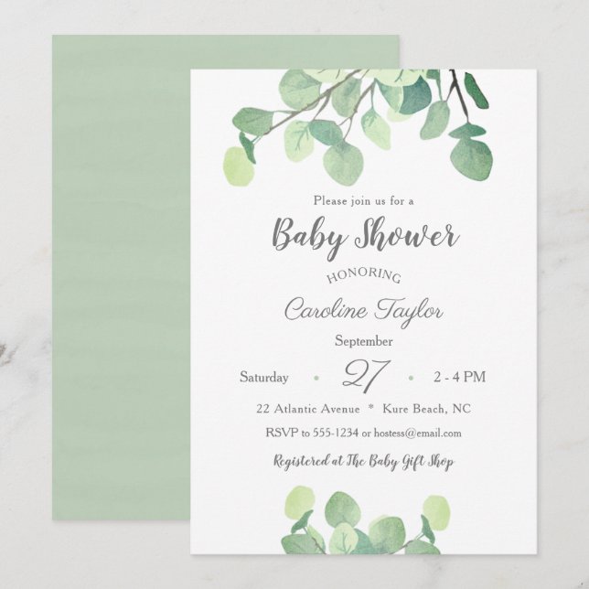 Modern Grey Simple Gender Neutral Baby Shower Inbjudningar (Fram/baksida)