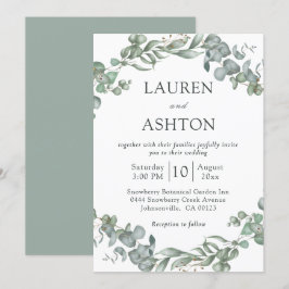 Modern Grey White och Sage Simple Bröllop Inbjudningar