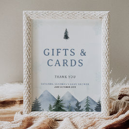 Modern Grey Wilderness Winter Baby Shower Sign Fototryck