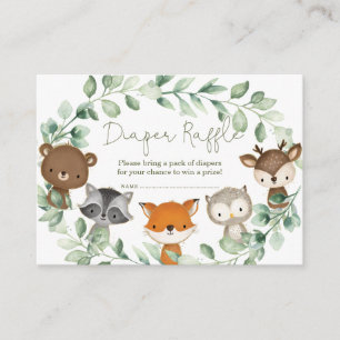 Modern Grey Woodland Animals Diaper Raffle Tilläggskort