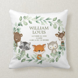Modern Grey Woodland Birth Stats Boy Nursery Kudde