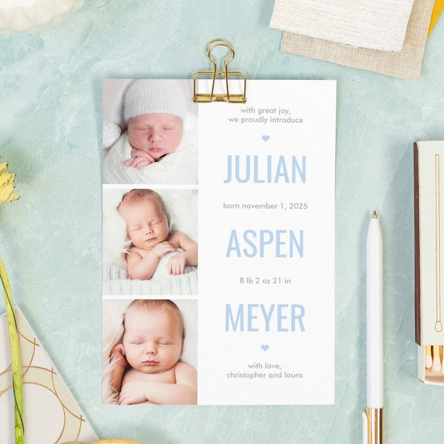 Modern Grid Editable Färg Baby Birth Notice Julkort (Skapare uppladdad)