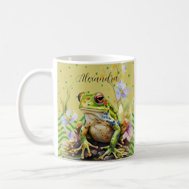 Modern Groda Watercolor Roligt Skämt  Kaffemugg (Vänster)