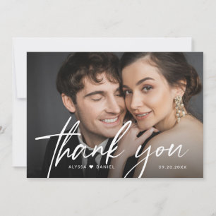 Modern Grode Groom Photo Handlettering Bröllop Tack Kort