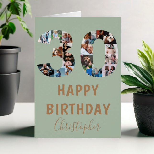 Modern Grön 30-års Födelsedags Foto Collage OBS Kort (Skapare uppladdad)