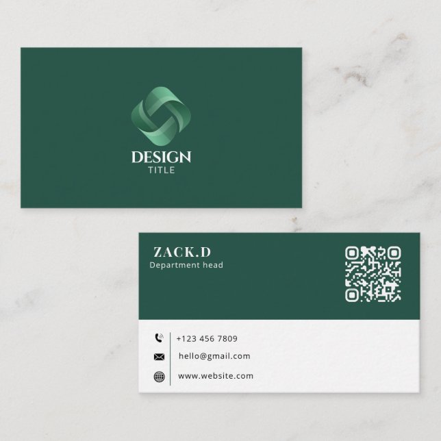 Modern Grön 3D Logotyp QR-kod Professionell Affär Visitkort (Fram/baksida)