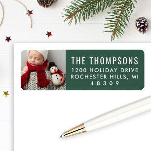 Modern Grön Anpassad Jul Foto Adress Returadress Etikett