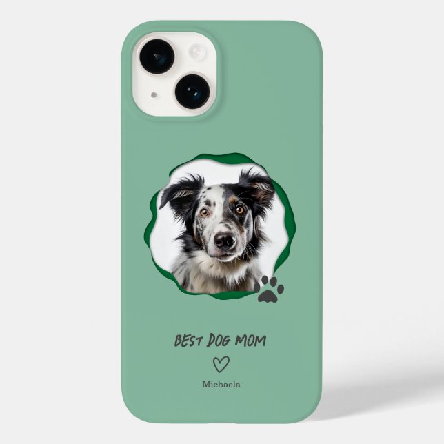 Modern Grön Bästa Hundmamma En Foto (Baksida)
