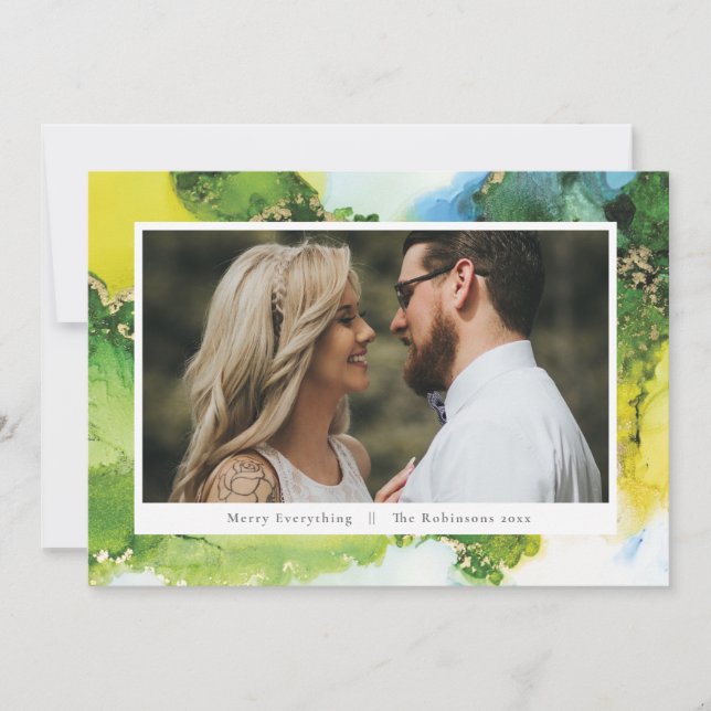 Modern grön bläck Jul Julfotografi Julkort (Framsida)