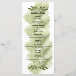 Modern Grön Blad Minimalistisk Bröllopsprogram Program