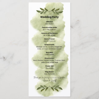 Modern Grön Blad Minimalistisk Bröllopsprogram Program