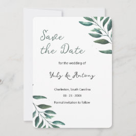 Modern Grön Blad Minimalistisk Elegant Spara Datumet