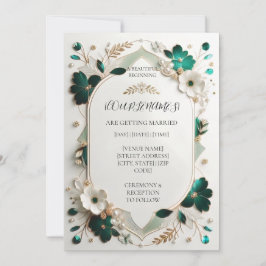 Modern Grön Blommig Bröllopsinbjudan Inbjudningar