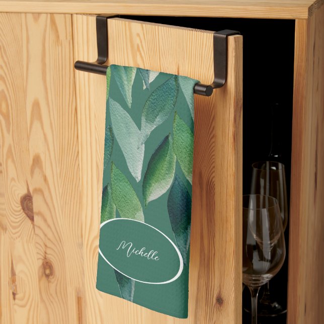 Modern Grön Bohemisk Natur Kökshandduk (Thirds Fold)