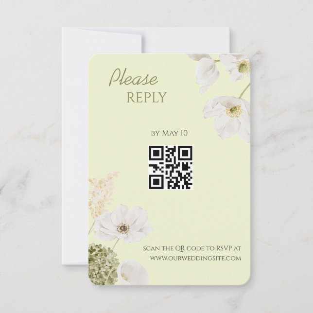 Modern Grön Botanisk QR-kod RSVP-kort OSA Kort (Framsida)