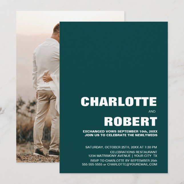 Modern Grön Bröllopsmottagning Inbjudningar (Fram/baksida)