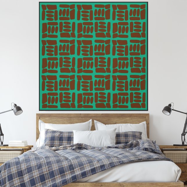 Modern Grön &brun Abstrakt Mönster Canvastryck (Insitu (sovrum))
