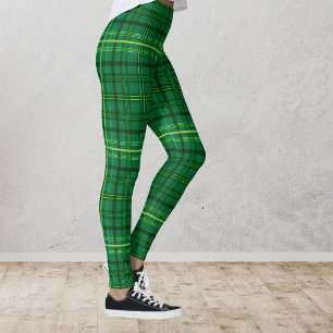 Modern grön chic för plädmönstercoola leggings