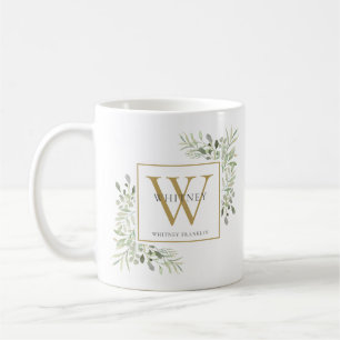 Modern Grön Chic Guldmonogram Kaffemugg