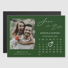 Modern Grön Elegant Skrift Foto Spara Datum Magnetisk Inbjudningskort
