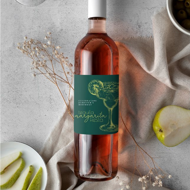 Modern Grön Fiesta Margarita Födelsedagsfest Vinflaska Etikett (Skapare uppladdad)