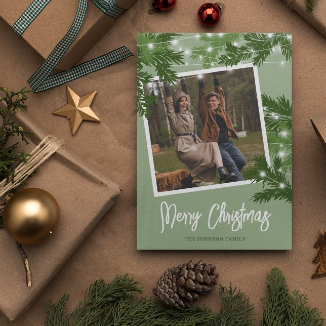 Modern Grön Foto Julgrönska Julkort (Skapare uppladdad)