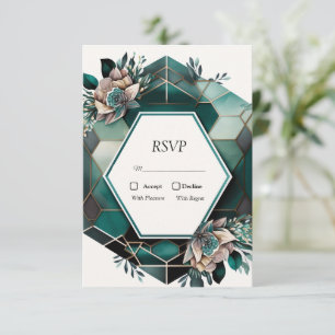 Modern Grön Geometrisk Design Bröllop RSVP OSA Kort