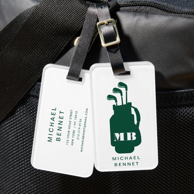 Modern Grön Golf Sport Monogram Bagagebricka (Modern Green Golf Sport Monogram Luggage Tag)
