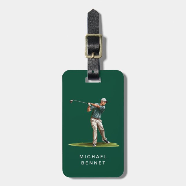Modern Grön Golfare Sport Bagagebricka (Vertikal Framsida)