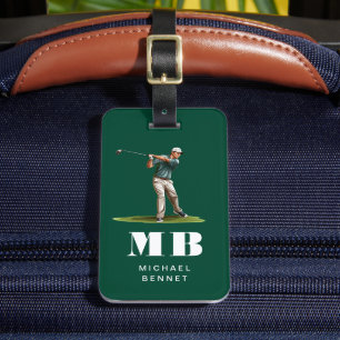 Modern Grön Golfare Sport Monogram Bagagebricka