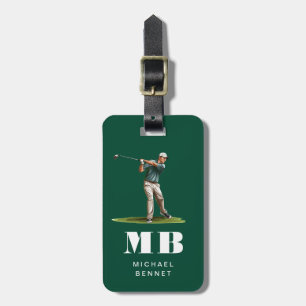 Modern Grön Golfare Sport Monogram Bagagebricka