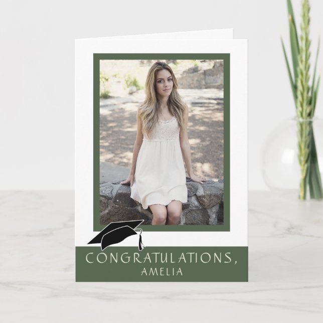 Modern Grön Grattis Examen Foto Kort (Framsida)