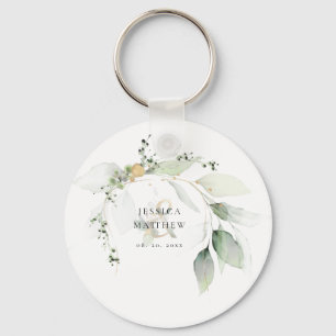 Modern Grön & Guld Eukalyptus   Nyckelring