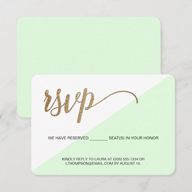 Modern grön Guld RSVP ingen postning Reserverad pl OSA Kort (Fram/baksida)